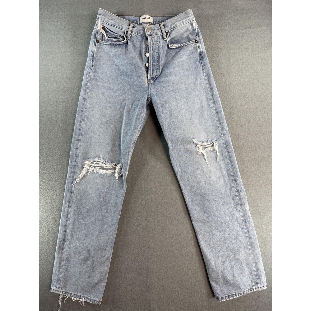 Agolde High Rise Distressed Light Blue Jeans